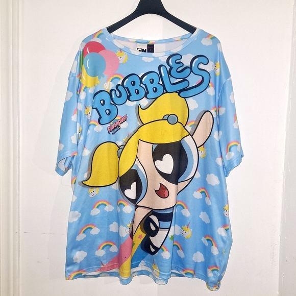 Blue and White Bubbles Oversized Graphic Tee – L - Picture 3 of 4